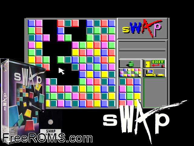 Swap (UK) (19xx) [t1] Amstrad CPC game showing 3D box cover and gameplay screenshot